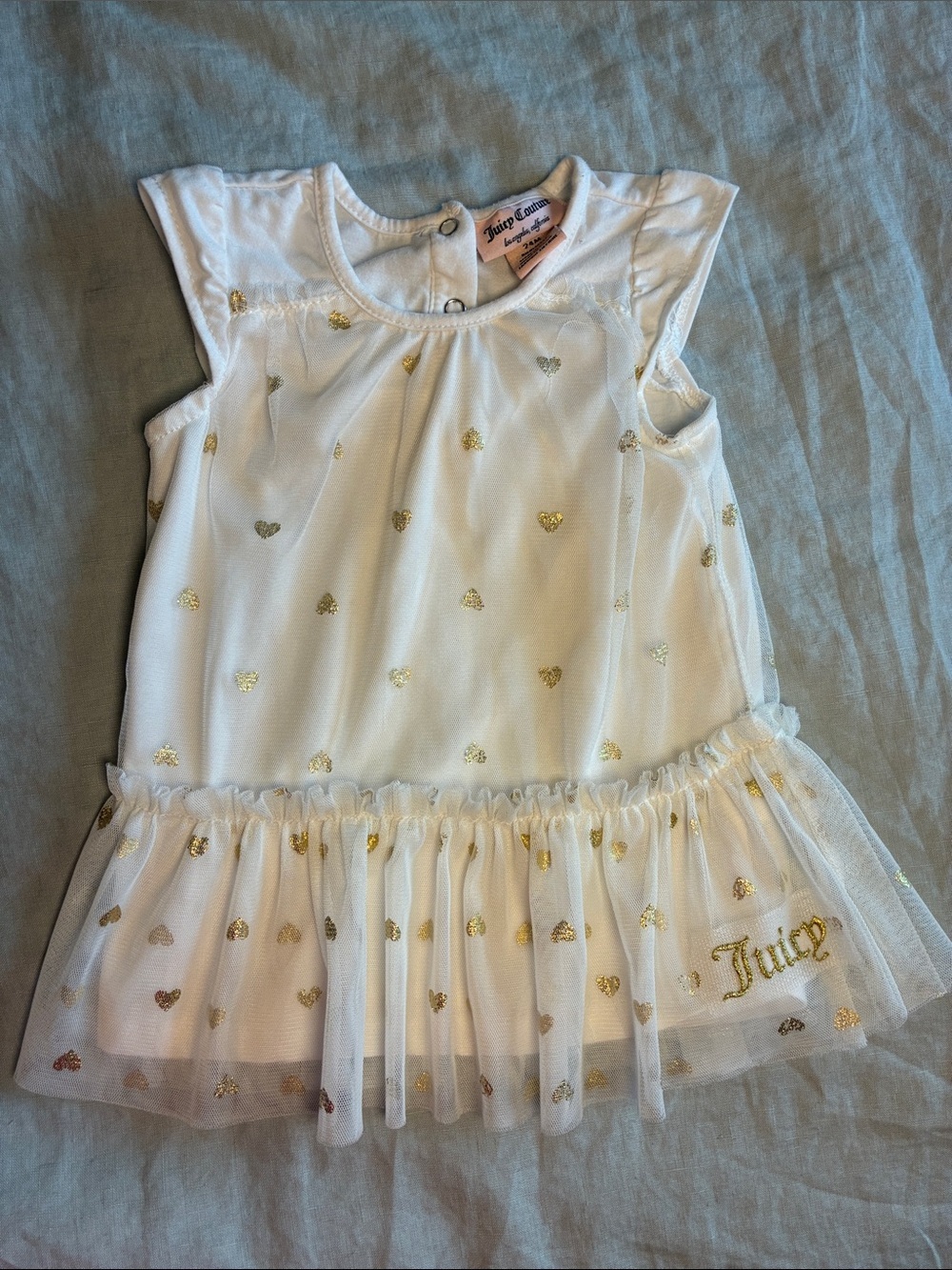 Juicy Couture White Girls' Tulle Tank Top with Gold Heart Print 24M